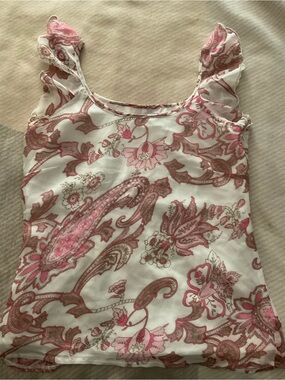 Paisley Ruffle-Sleeve Sleeveless Blouse in Pink and Cream